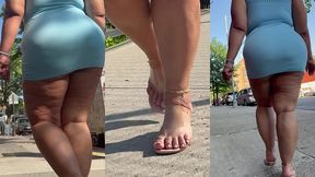 puerto rican boricua woman - mini skirt - high heels stilettos- walking slow motion-thick legs-ass worship-fat ass