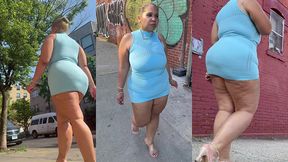 puerto rican boricua woman - mini skirt - high heels stilettos- walking slow motion-thick legs-ass worship-fat ass