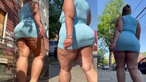 puerto rican boricua woman - mini skirt - high heels stilettos- walking slow motion-thick legs-ass worship-fat ass