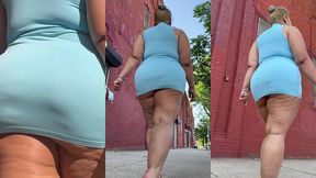 puerto rican boricua woman - mini skirt - high heels stilettos- walking slow motion-thick legs-ass worship-fat ass