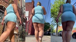 puerto rican boricua woman - mini skirt - high heels stilettos- walking slow motion-thick legs-ass worship-fat ass