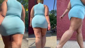 puerto rican boricua woman - mini skirt - high heels stilettos- walking slow motion-thick legs-ass worship-fat ass