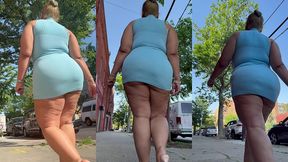 puerto rican boricua woman - mini skirt - high heels stilettos- walking slow motion-thick legs-ass worship-fat ass