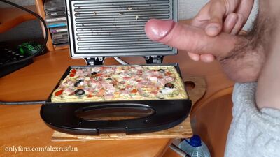 Horny Russian guy with a big dick cooks breakfast naked