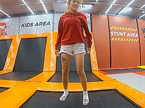 Thai amateur MILF girlfriend having fun on a trampoline and fucked at home