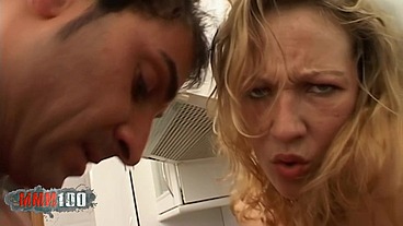 Beautiful blonde Lady Margaux gets her ass fucked good in the kitchen