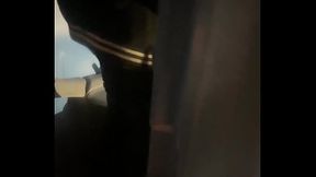 Amateur boy opens street public toilets, catches his ginger friend peeing and lends him a helping hand