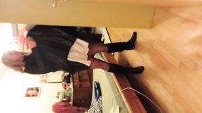 taking off her fishnet pantyhose