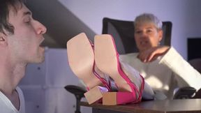 Demanding Boss Ruslana (From Ukraine) Uses Her Worker To Lick Sandals And Soles - Russian Language - 4K