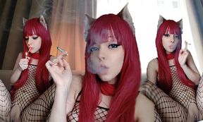 Adorable Egirl smoking in bodyfishnets and showing her pussy (ask me for full vid)