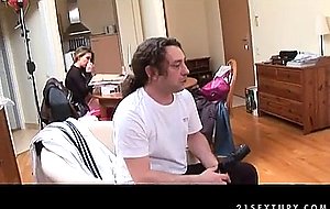 Pale busty brunette stuffs her twat with baseball bat