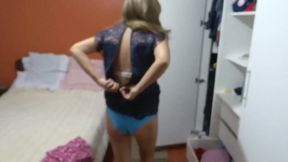 I lift up my dress and show my big ass to my stepson's friends so they can masturbate