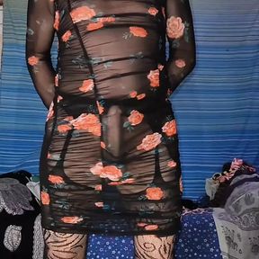 Floor View Playing in My Sexy See Through Flower Dress Shaking My Little Soft Sissy Cock