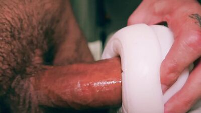 Closeup ASMR Beautiful Big Uncut Cock Fucking Fleshlight And Shooting A Big Cum Load