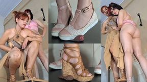 #165 Cock Trampling with Flats and Wedge High Heels (Nikki and Red-C)