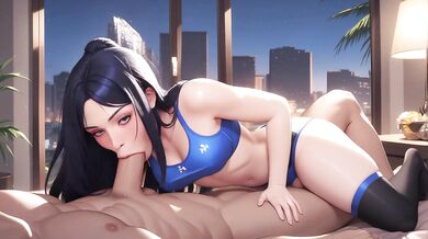 Blue Ribbon Girl Gets Her Massive Tits Fucked Hard Under the Night Skyline
