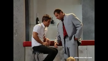 Ellen Is a Horny Secretary Who Loves Getting Facialed during a 3way