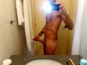 Middle eastern guy jerks off in hotel bathroom, cums in sink