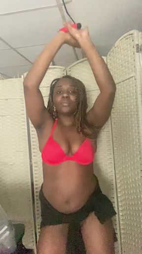 Happy Beautiful Latina Girl Shaking Hips Half Nude Dancing
