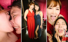 Koharu’s Tongue Licks Chihiro Suzuki's Forehead, Lips, Chin and Spits