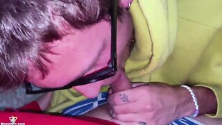 Pov boyfriend in glasses deep slurping my pecker after college