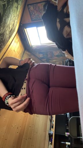 Curvy girl spreads ass in cute striptease, showing off her bubble butt and hidde