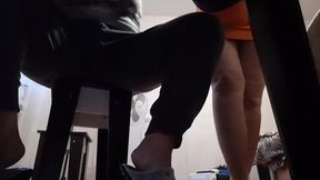 While my teacher is checking my homework next to me, I riskily masturbate under the table and cum
