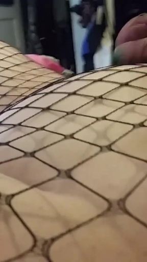 Chubby Trans Girl Cums in Fishnets