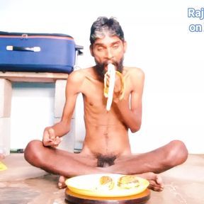 Sexy slim body Rajeshplayboy993 eating Bananas. Skinny handsome face boy.