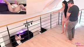 Shocked coworkers witness stepmom's hot milf fucking and swallowing cum