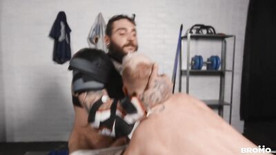 Gearing up for a game, hockey players get sweaty and horny - Aiden Jacobs and Tony DAngelos hardcore gay porn