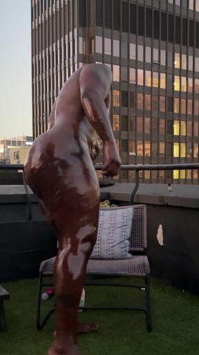 Big Black Dick Oiled up Jacking off and Twerking Outdoors