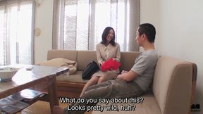 Preternaturally eager Japanese lingerie saleswoman door to door action