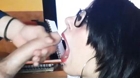 Emily Purple dirty plays with big cock and swallow cum