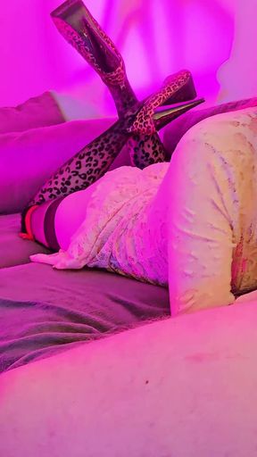 Hot Wife in Leopard Stilettos &amp; Heavy Makeup Takes My Cock so Deep She Has Gag Reflex