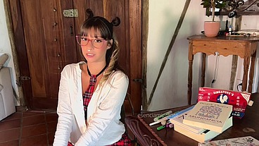 Horny Latina sch00lgirl seduces you and I suck you so hard that your panties get in your ass while we're in the living room