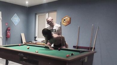 Fuck me! I fuck that slutty waitress on the pool table