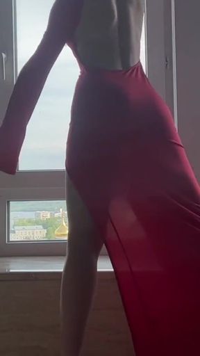 sexy hot yoga in red long dress   Clip 1