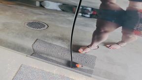 BMW Drive to Work in Sandals and Painted Long Toes