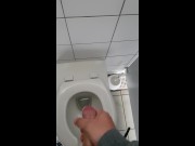 Jerking off my big dick in a public toilet on a campsite