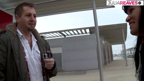 Hot bitch rides a massive cock while sucking another in threesome