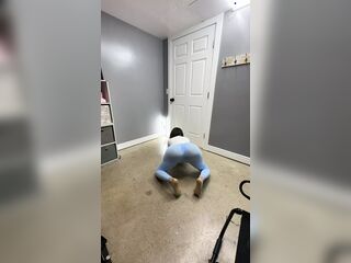Hot trans CD in tight blue leggings teasing nice bubble butt