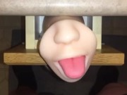 Fan Request: I Jerk off to my silicone mouth stroker device, cumming all over it & licking it all up