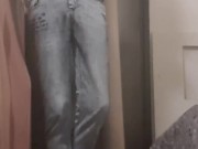 tied to pole, wetting jeans till cumshot