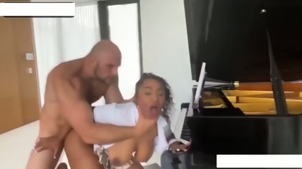 Curvy Mixed Ebony Slut With Big Tits and Ass Learns Piano The Hard Way