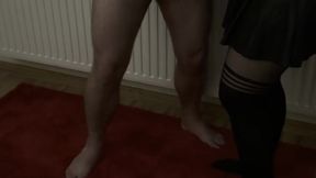 I really want this position.Boss,let me jerk your cock off and cum on my Leather Skirt.