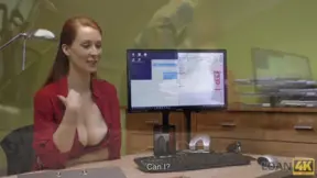 Amateur. Agent screws busty redhead because she really...
