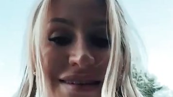 Naughty blonde lady is having casual sex with a random, horny man, in the forest