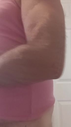 Trying on wife's skimpy top gets me hard.