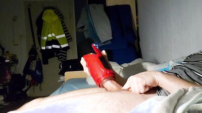 He spoils his cock with this electric toy